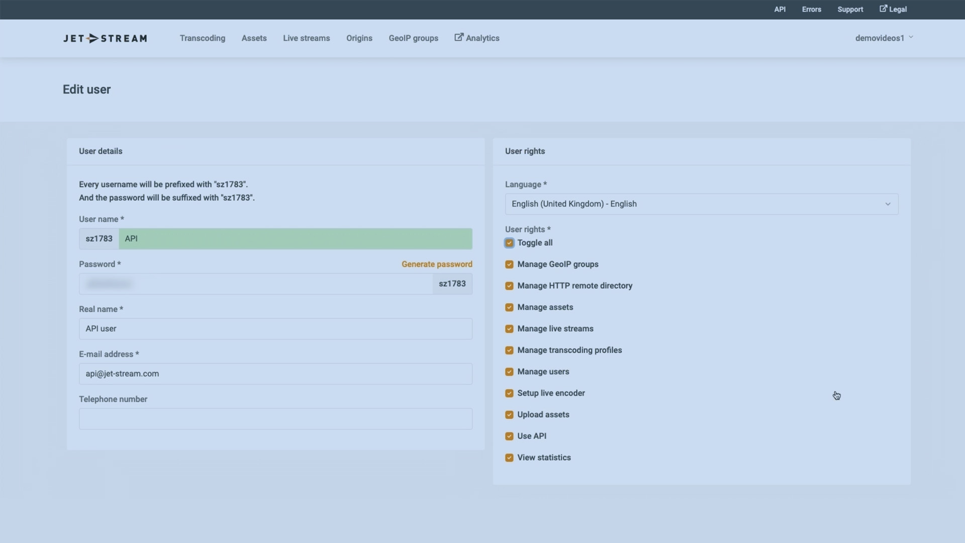 How to manage users and rights and build a multi user workflow streaming environment